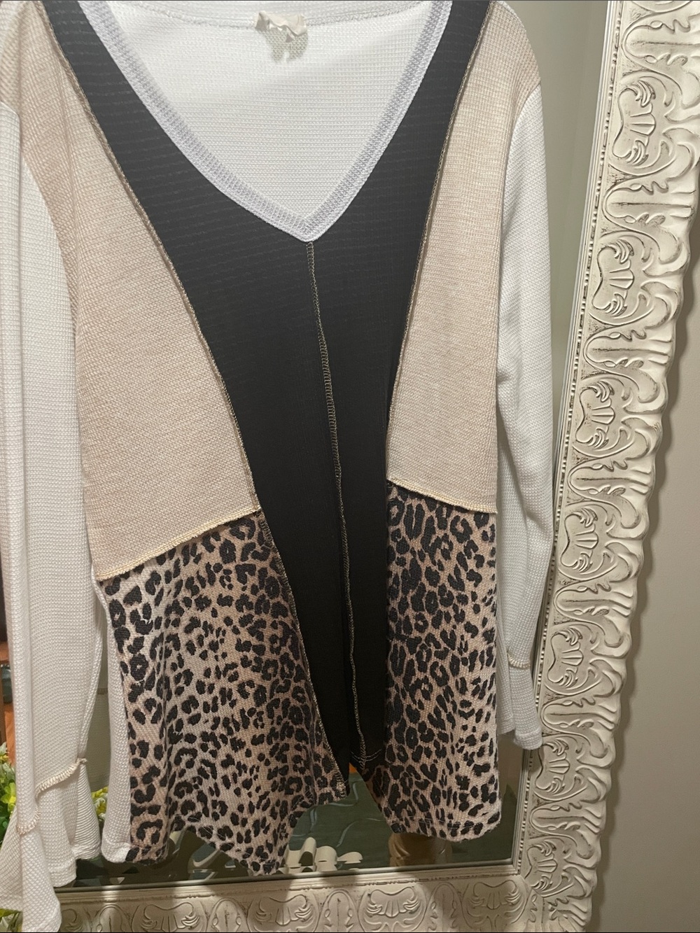 BiBi Colorblock Leopard Tunic - Black, White, Beige